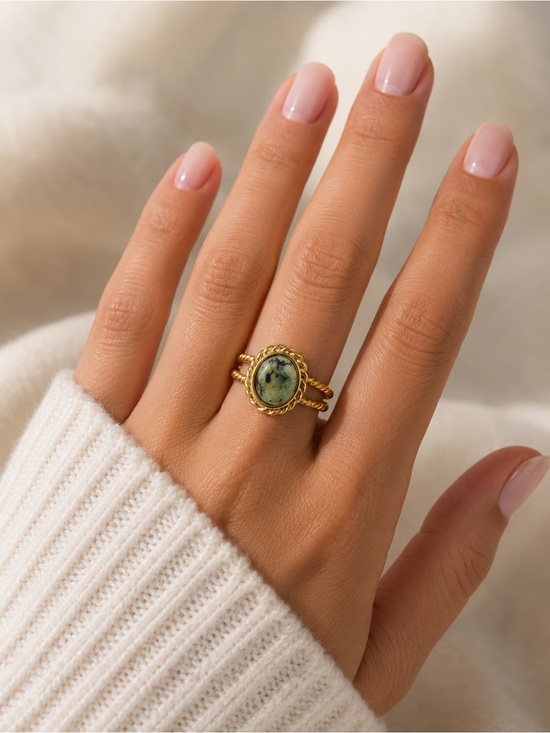 Flanerie Jewelry - 18kt Gold Plated Tarnish Resistant Peacock Stone Adjustable Ring NWT